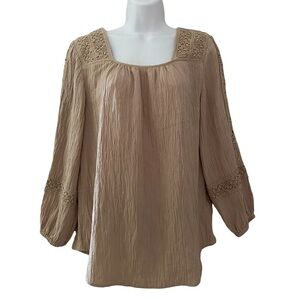 Soft Surroundings Top Blouse Flowy Crinkle Gauze Tunic Tan Size XS